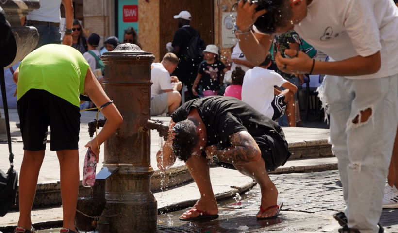 People cool off near the Pantheon in Rome, Italy, on Aug. 22, 2023. Italy experienced severe heat waves this summer. Jin Mamengni/Xinhua/Getty Images
